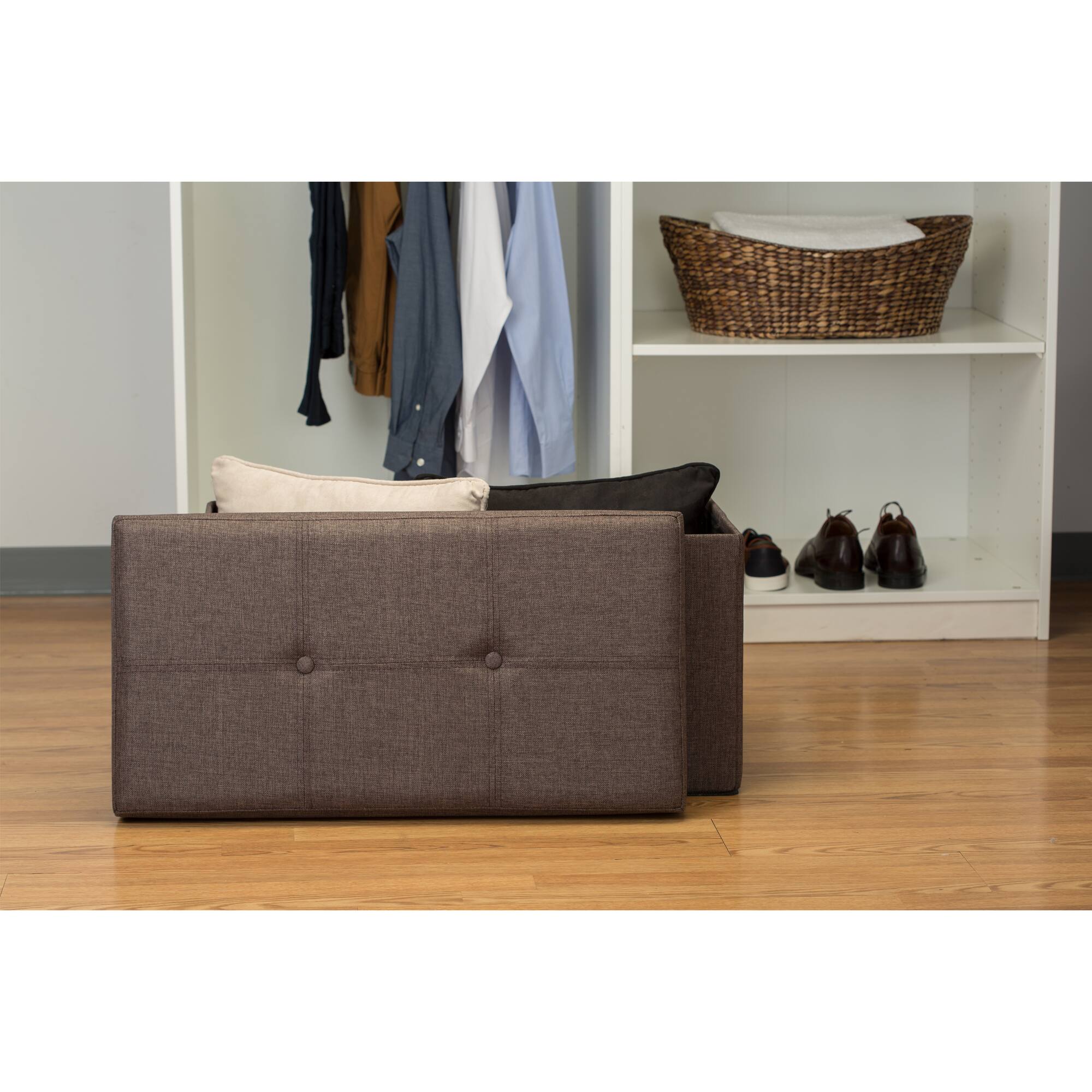 Simplify 30" Faux Linen Double Folding Storage Ottoman